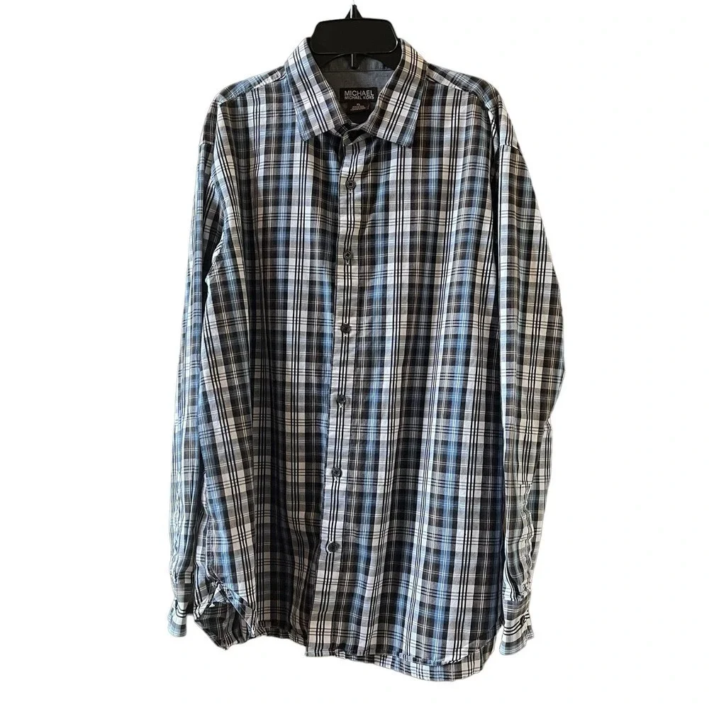 MICHAEL Michael Kors Men’s Plaid Long Sleeve Button Down Blue Brown Size XL